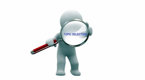 Topic selection for a thesis, illustrated with a magnifying glass